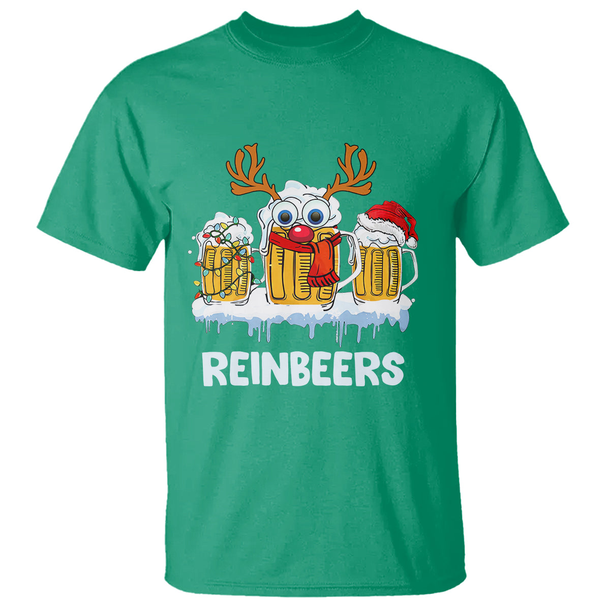 Reinbeers Christmas Reindeer Drinking Beer T Shirt - Wonder Print Shop