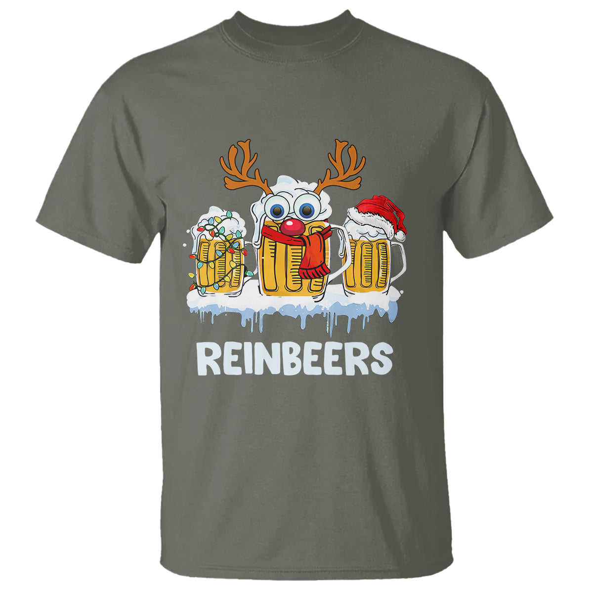 Reinbeers Christmas Reindeer Drinking Beer T Shirt - Wonder Print Shop