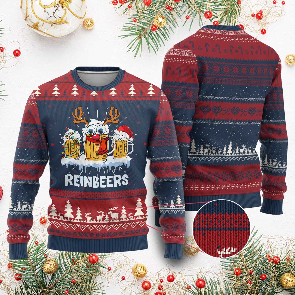 Funny Xmas Beer Ugly Christmas Sweater Reinbeers Reindeer Drinking Beer - Wonder Print Shop