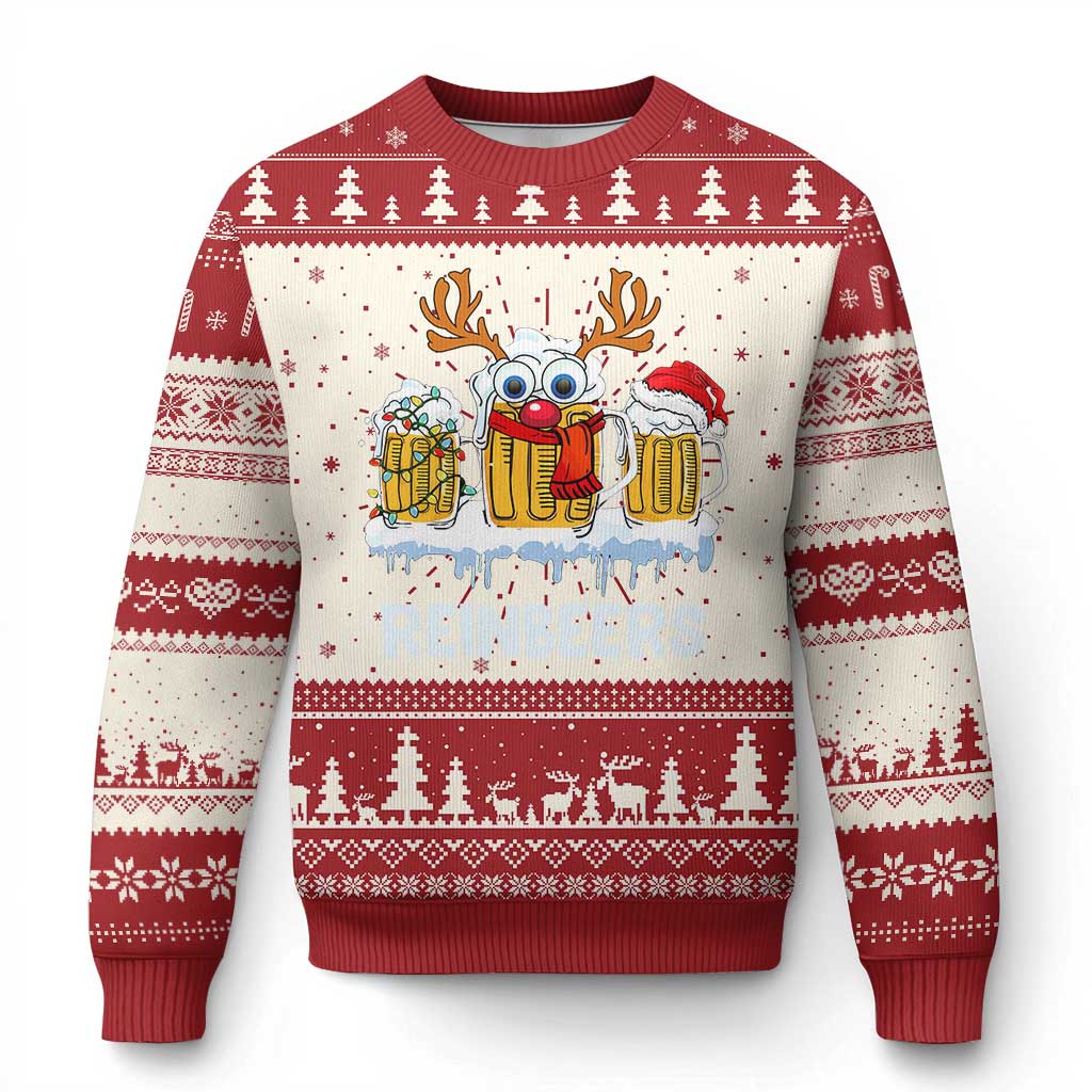 Funny Xmas Beer Ugly Christmas Sweater Reinbeers Reindeer Drinking Beer - Wonder Print Shop