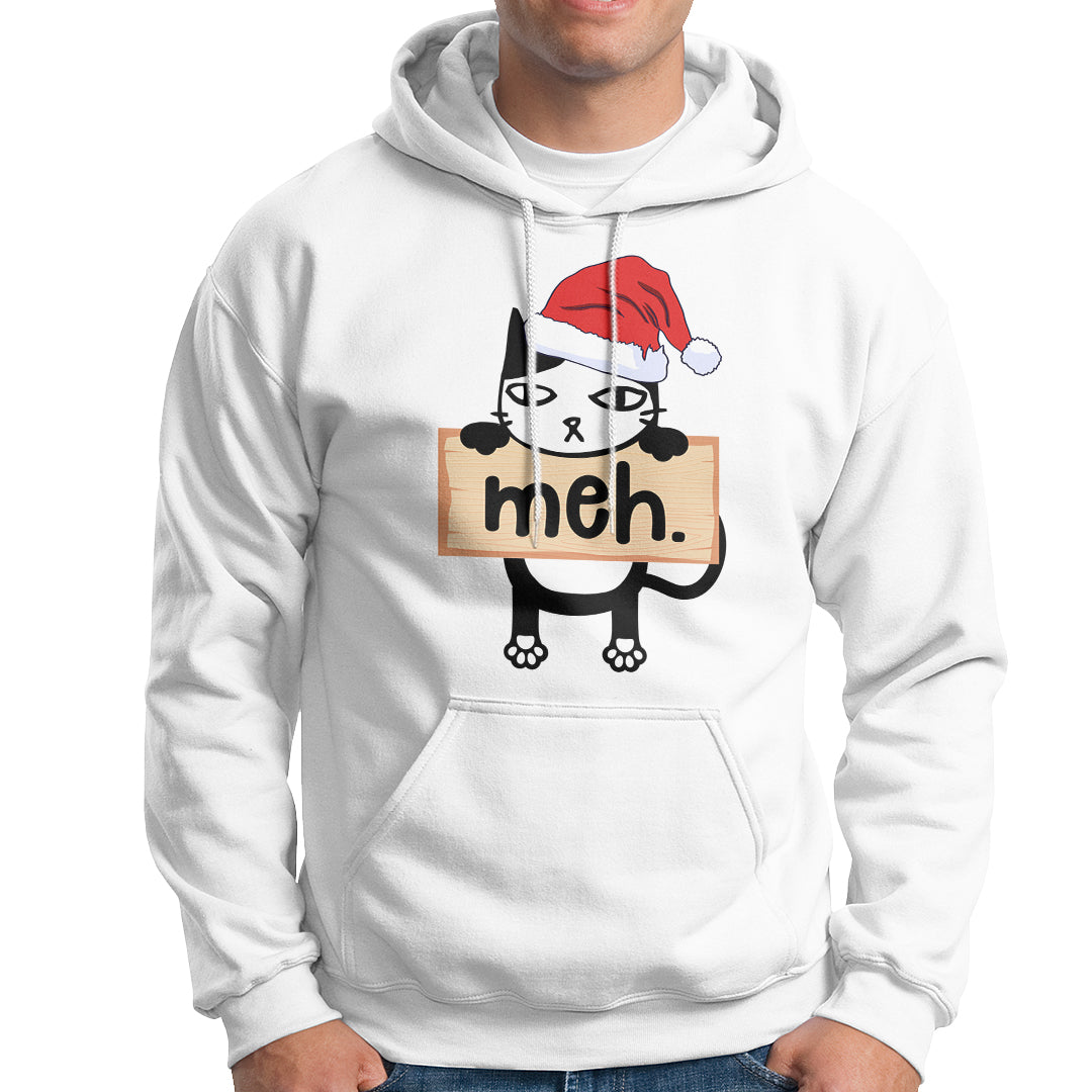 Meh Black Cat Sarcastic Funny Christmas Hoodie - Wonder Print Shop