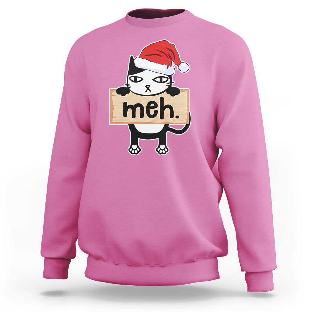 Meh Black Cat Sarcastic Funny Christmas Sweatshirt - Wonder Print Shop