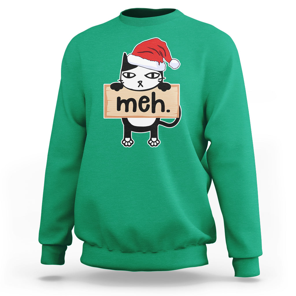 Meh Black Cat Sarcastic Funny Christmas Sweatshirt - Wonder Print Shop