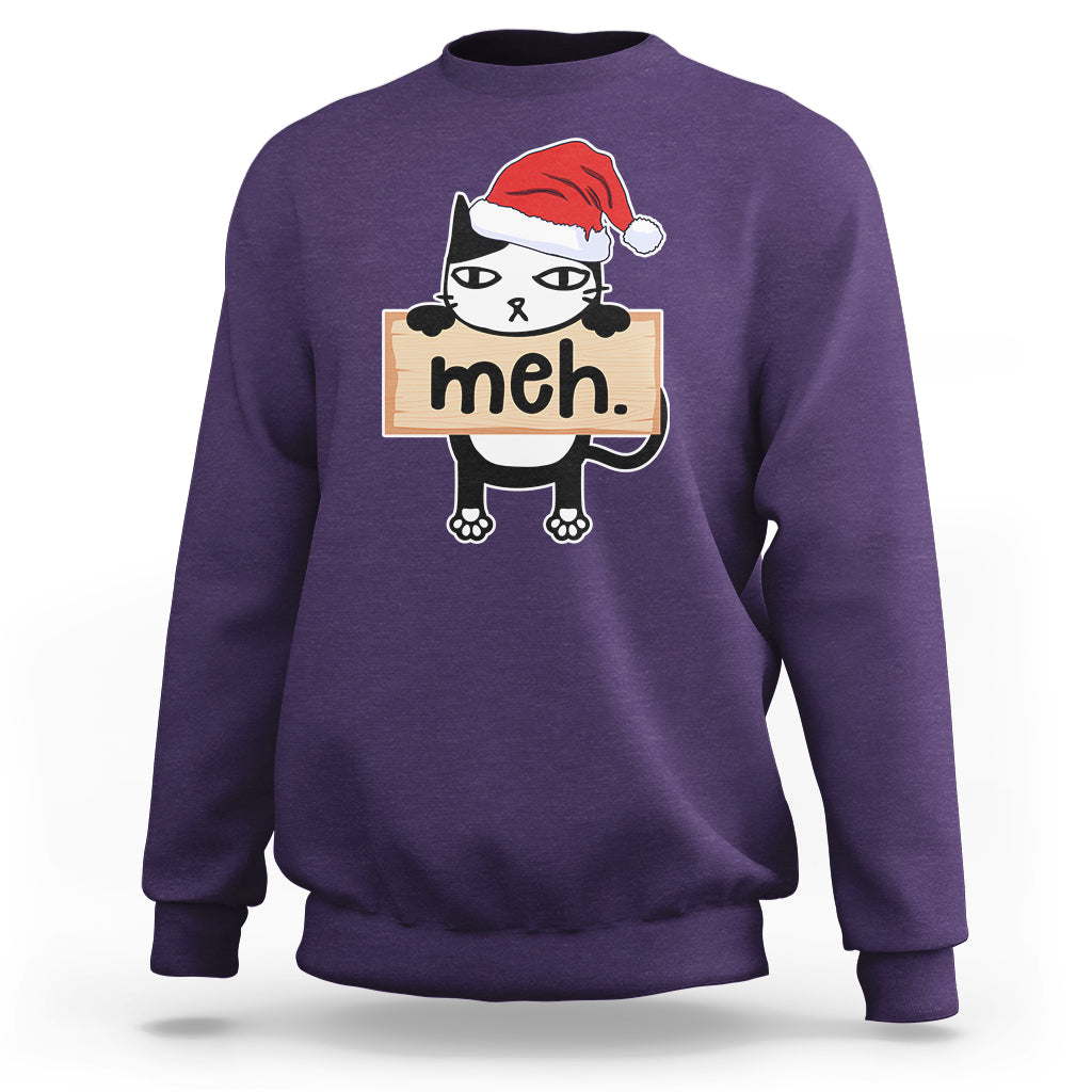 Meh Black Cat Sarcastic Funny Christmas Sweatshirt - Wonder Print Shop