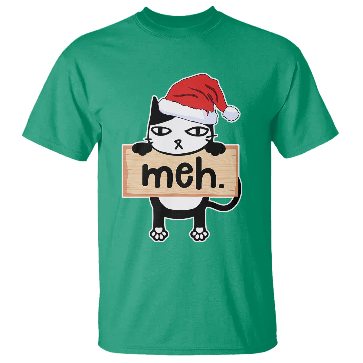 Meh Black Cat Sarcastic Funny Christmas T Shirt - Wonder Print Shop