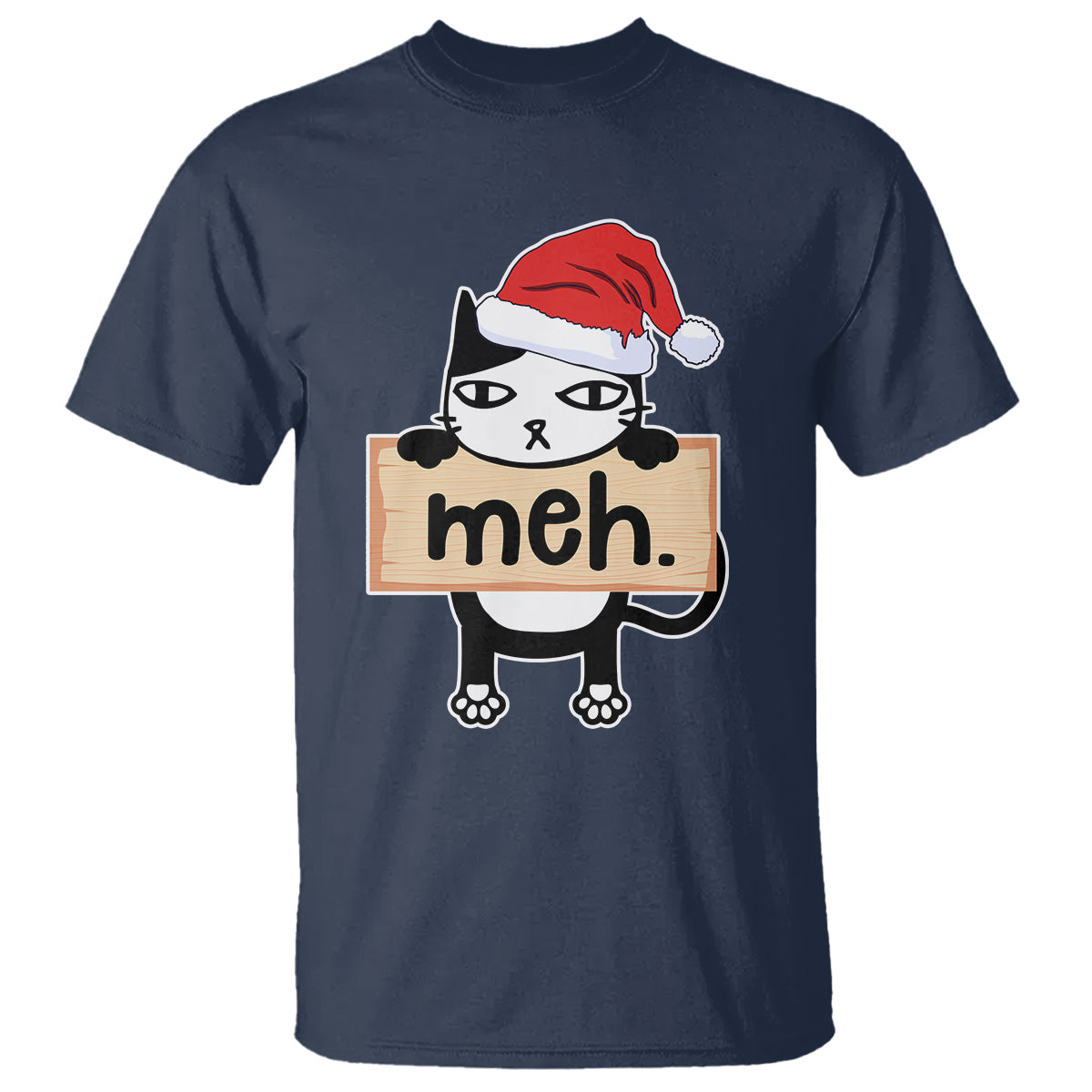 Meh Black Cat Sarcastic Funny Christmas T Shirt - Wonder Print Shop