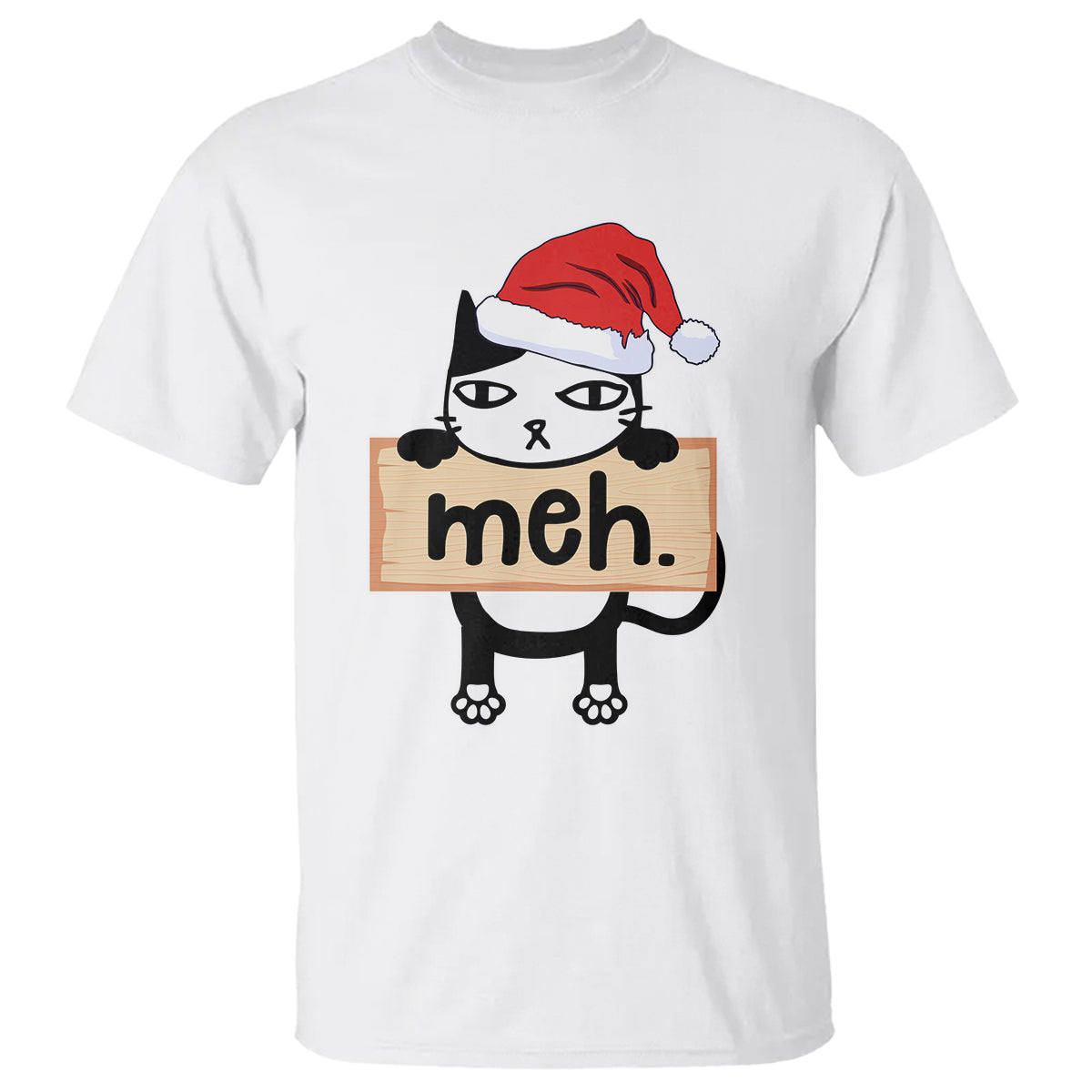 Meh Black Cat Sarcastic Funny Christmas T Shirt - Wonder Print Shop