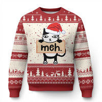Meh Black Cat Sarcastic Funny Xmas Ugly Christmas Sweater - Wonder Print Shop