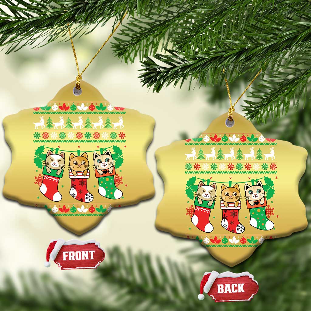 Christmas Cute Cat In Sock Merry Catmas Christmas Ornament - Wonder Print Shop