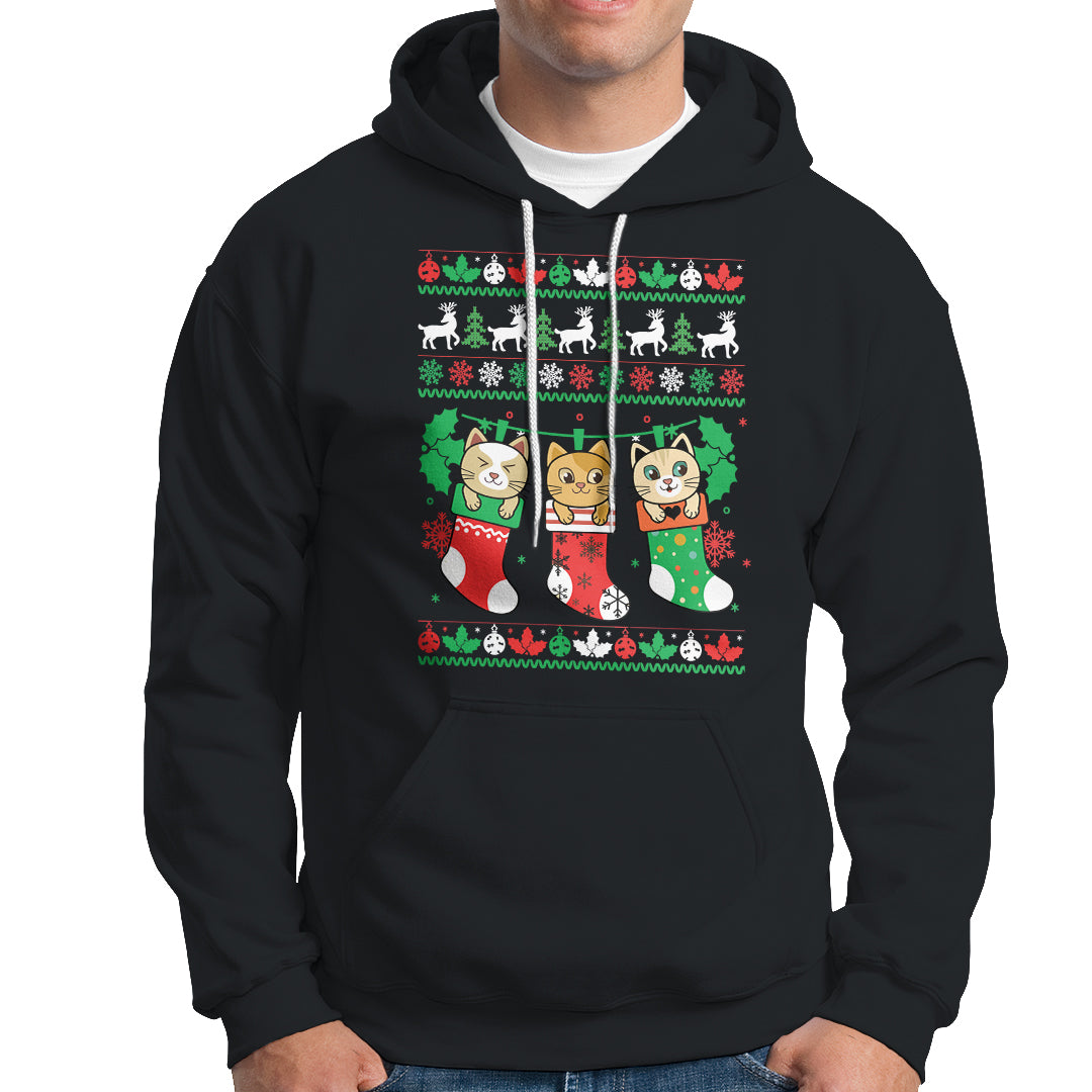 Christmas Hoodie Cute Cat In Sock Merry Catmas - Wonder Print Shop