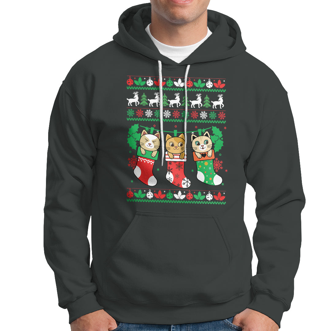 Christmas Hoodie Cute Cat In Sock Merry Catmas - Wonder Print Shop