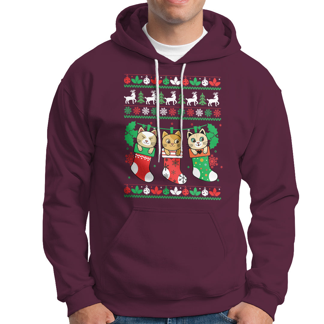 Christmas Hoodie Cute Cat In Sock Merry Catmas - Wonder Print Shop