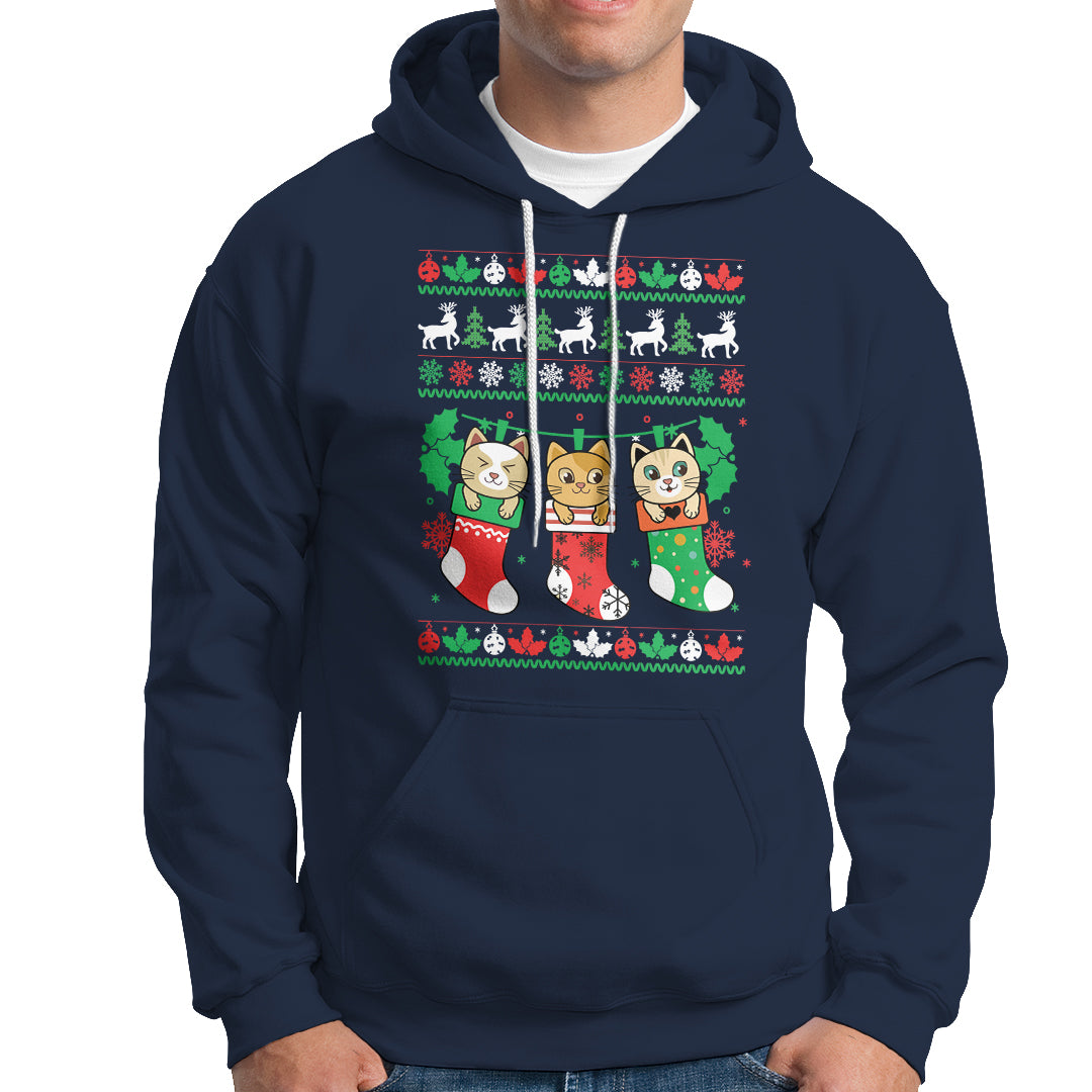 Christmas Hoodie Cute Cat In Sock Merry Catmas - Wonder Print Shop
