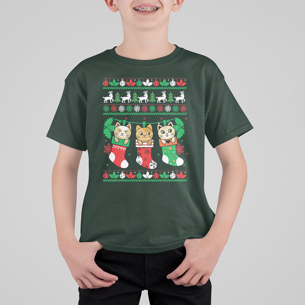 Christmas T Shirt For Kid Cute Cat In Sock Merry Catmas - Wonder Print Shop