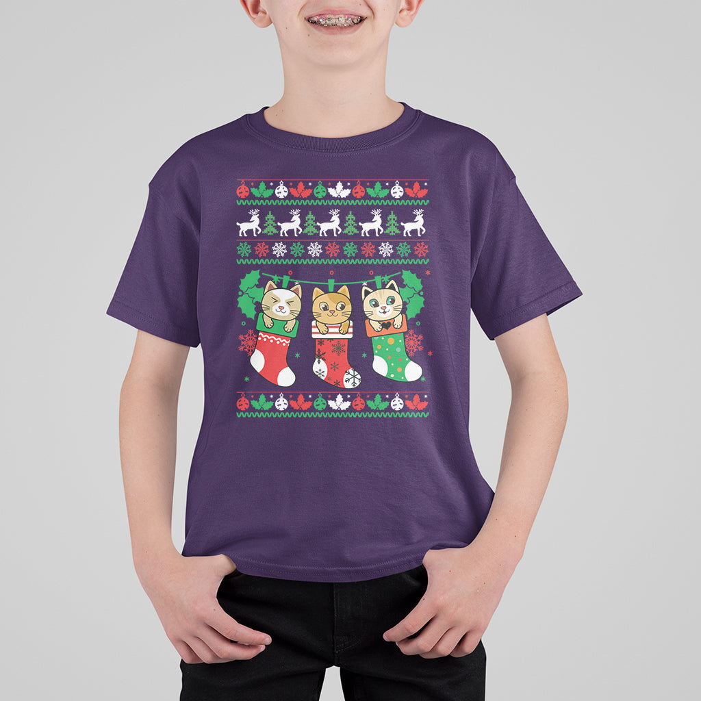 Christmas T Shirt For Kid Cute Cat In Sock Merry Catmas - Wonder Print Shop