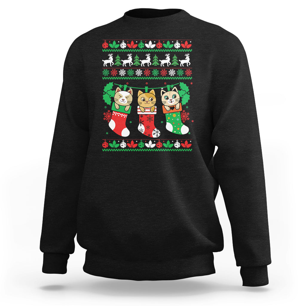 Christmas Sweatshirt Cute Cat In Sock Merry Catmas - Wonder Print Shop