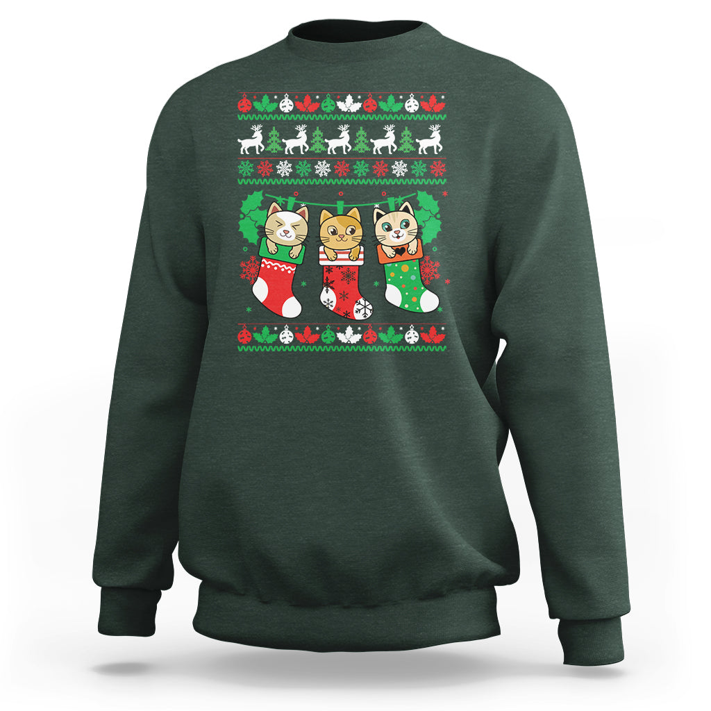 Christmas Sweatshirt Cute Cat In Sock Merry Catmas - Wonder Print Shop