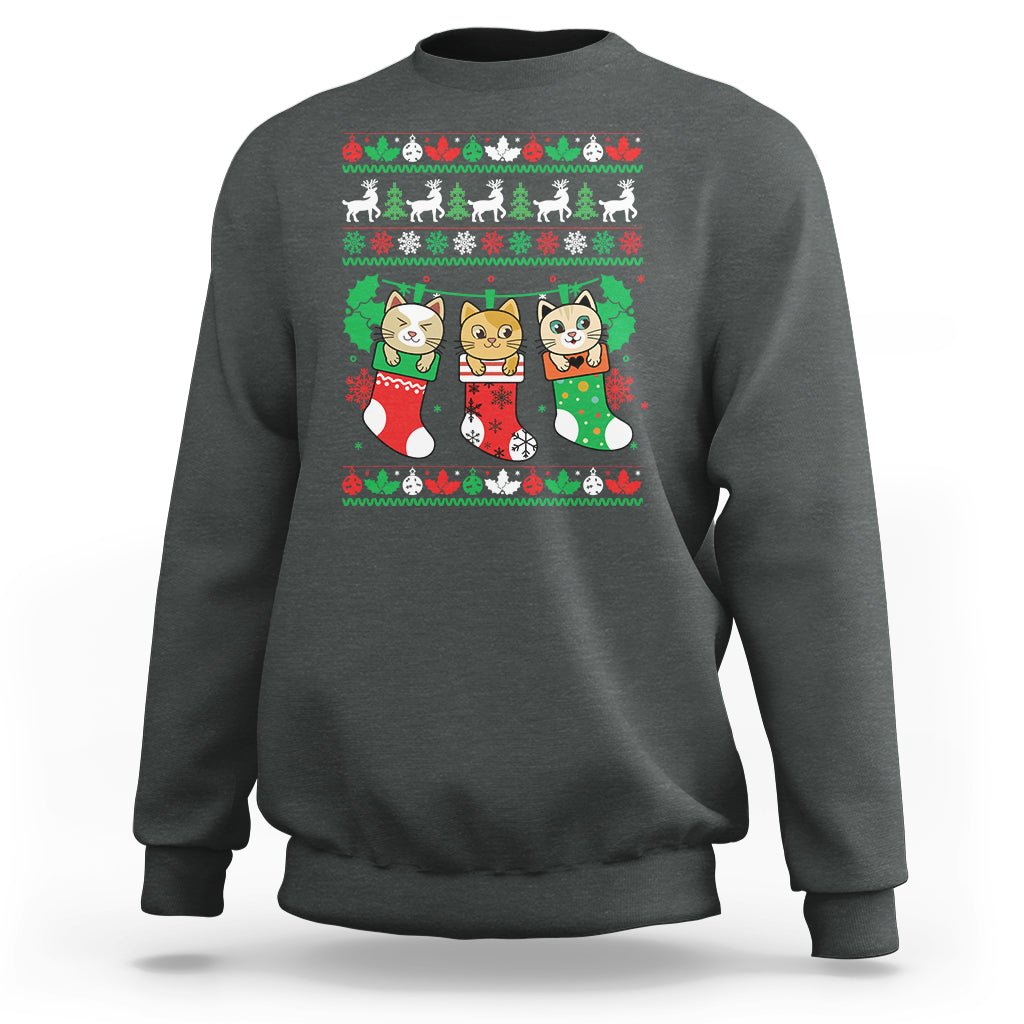 Christmas Sweatshirt Cute Cat In Sock Merry Catmas - Wonder Print Shop