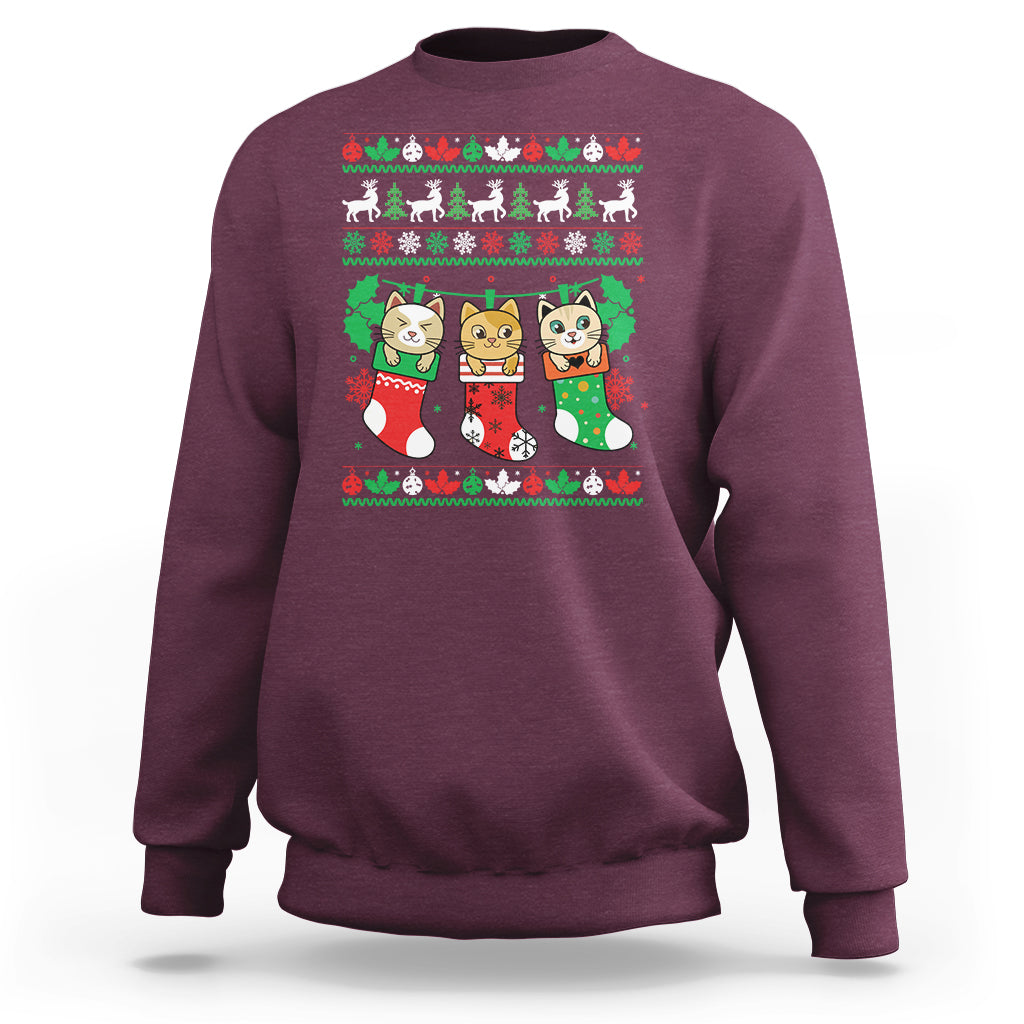 Christmas Sweatshirt Cute Cat In Sock Merry Catmas - Wonder Print Shop