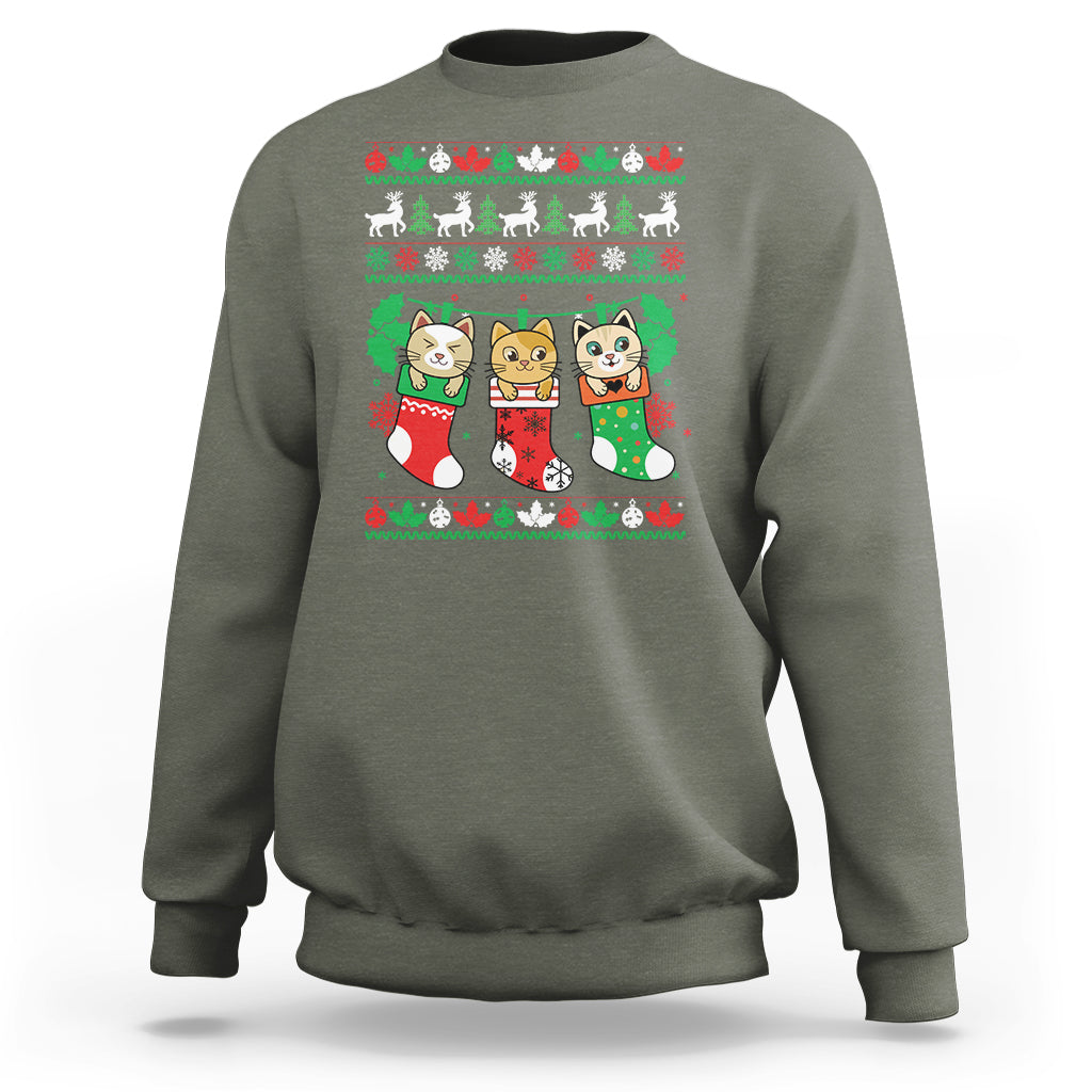 Christmas Sweatshirt Cute Cat In Sock Merry Catmas - Wonder Print Shop