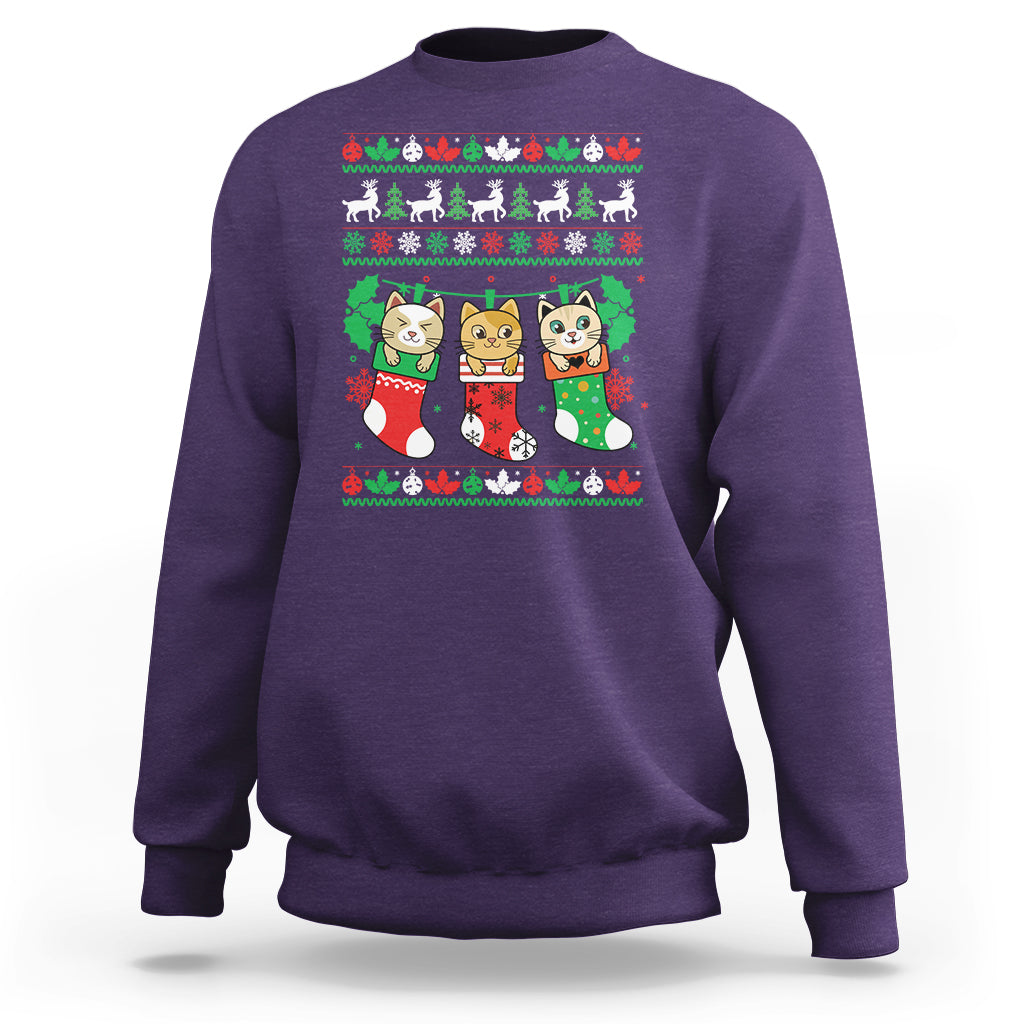 Christmas Sweatshirt Cute Cat In Sock Merry Catmas - Wonder Print Shop