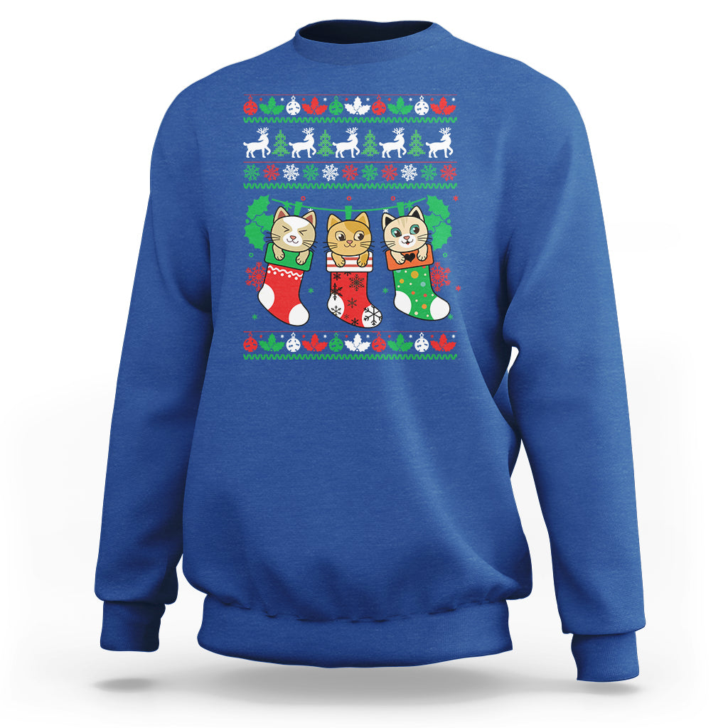 Christmas Sweatshirt Cute Cat In Sock Merry Catmas - Wonder Print Shop