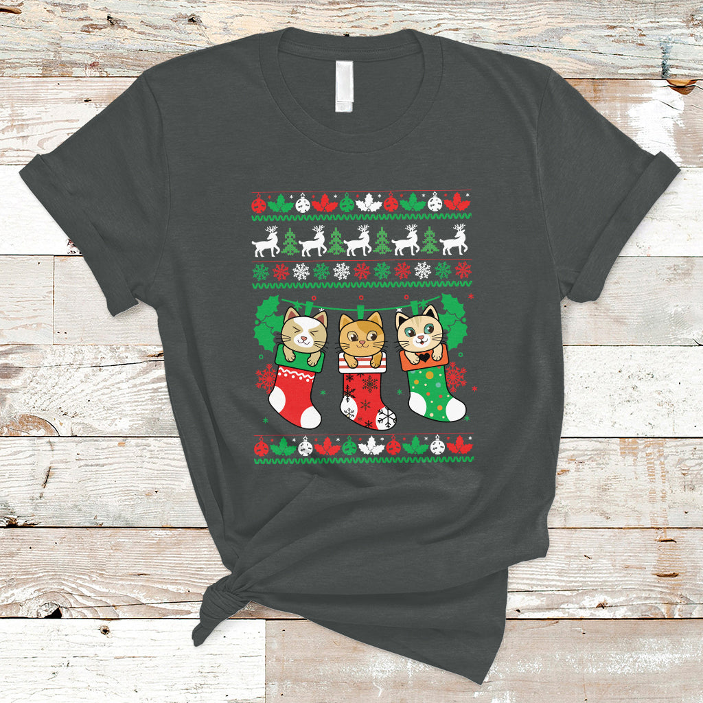 Christmas T Shirt Cute Cat In Sock Merry Catmas - Wonder Print Shop