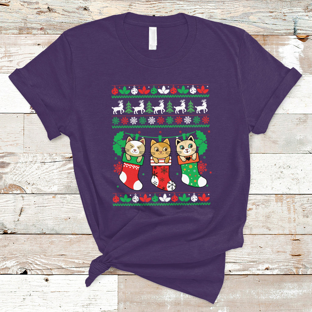 Christmas T Shirt Cute Cat In Sock Merry Catmas - Wonder Print Shop