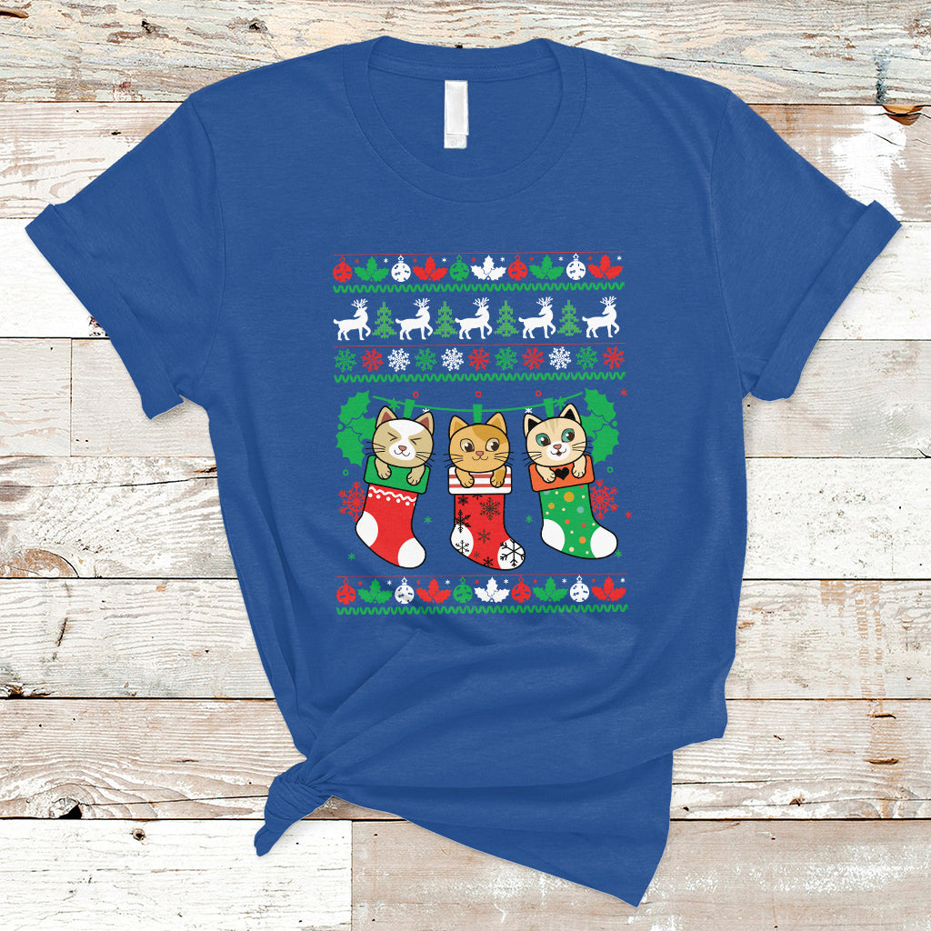 Christmas T Shirt Cute Cat In Sock Merry Catmas - Wonder Print Shop