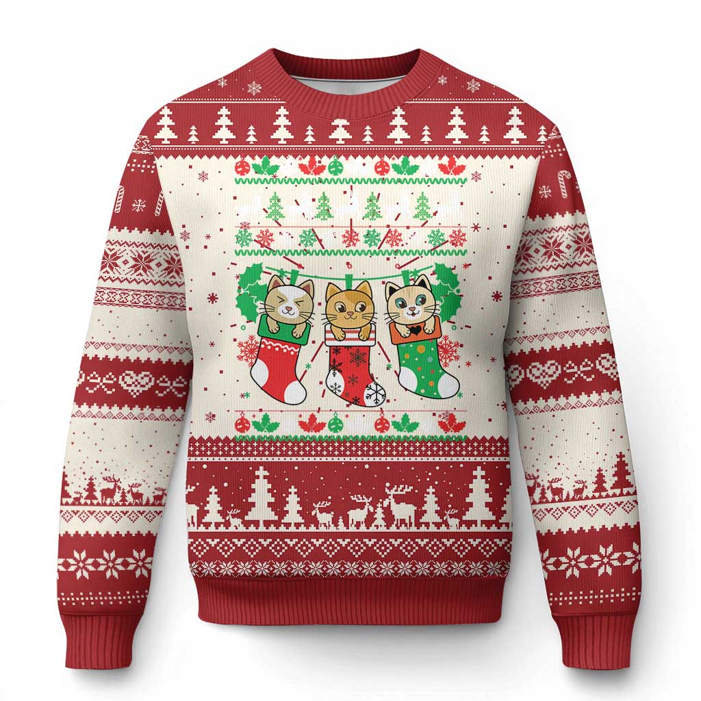 Christmas Cute Cat In Sock Merry Catmas Ugly Christmas Sweater - Wonder Print Shop