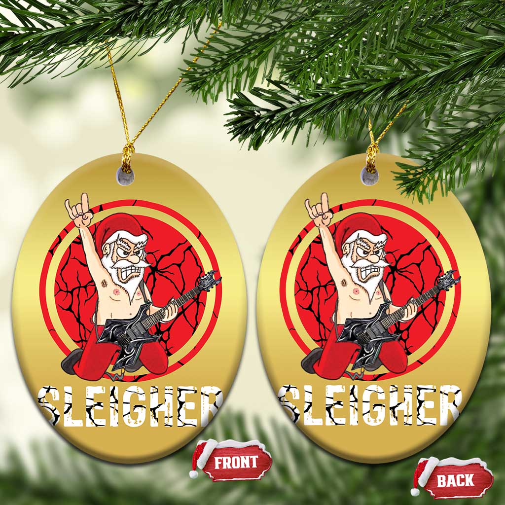 Heavy Mental Christmas Ornament Sleigher Santa Playing Guitar - Wonder Print Shop