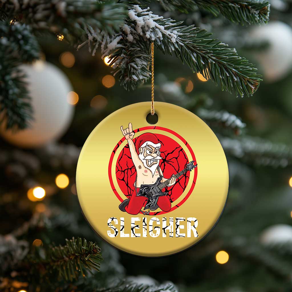 Heavy Mental Christmas Ornament Sleigher Santa Playing Guitar - Wonder Print Shop