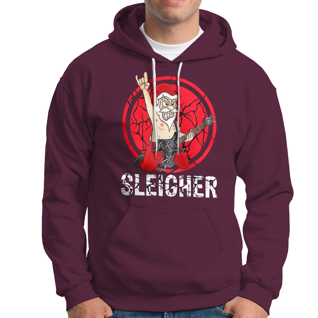 Christmas Hoodie Sleigher Santa Heavy Mental Music - Wonder Print Shop