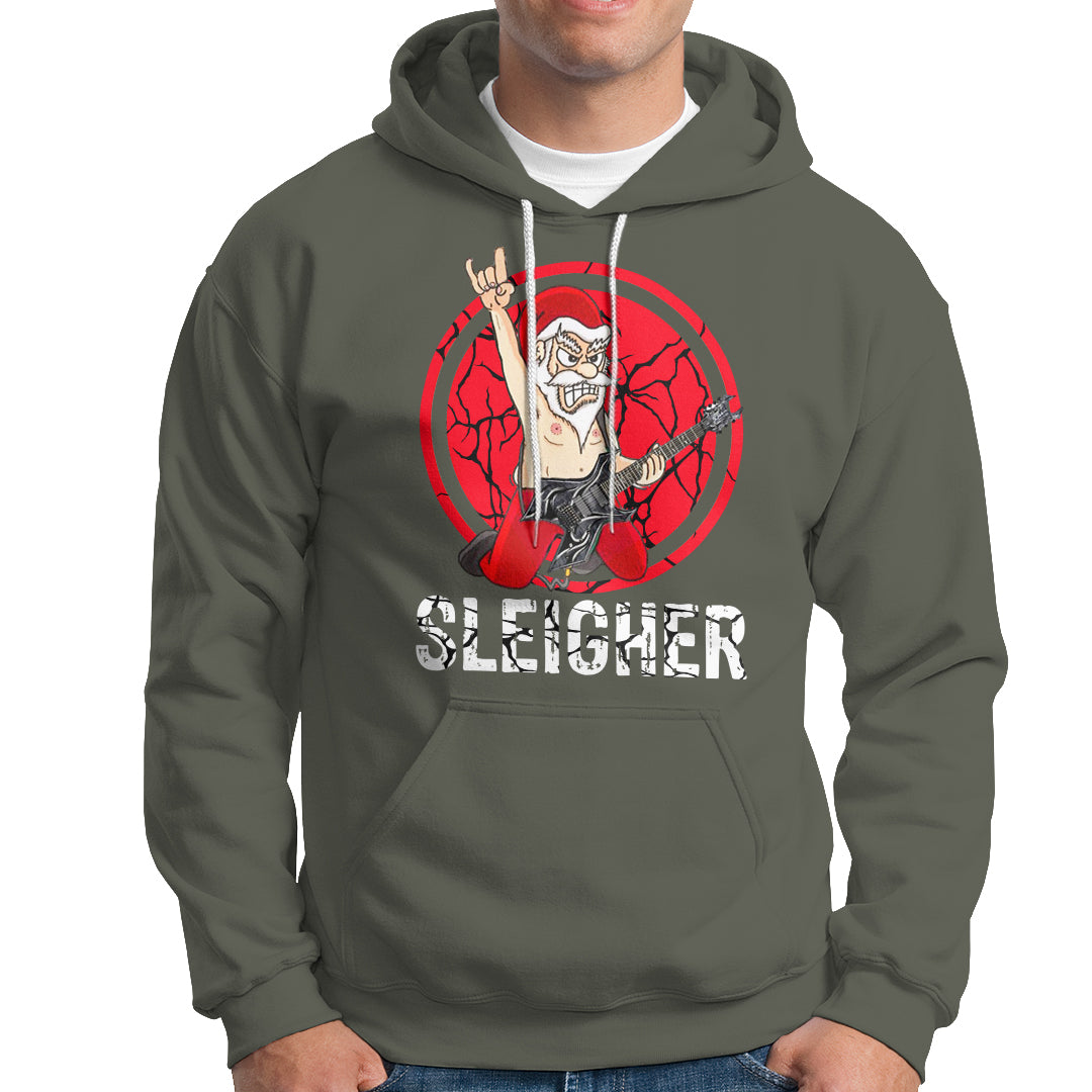 Christmas Hoodie Sleigher Santa Heavy Mental Music - Wonder Print Shop