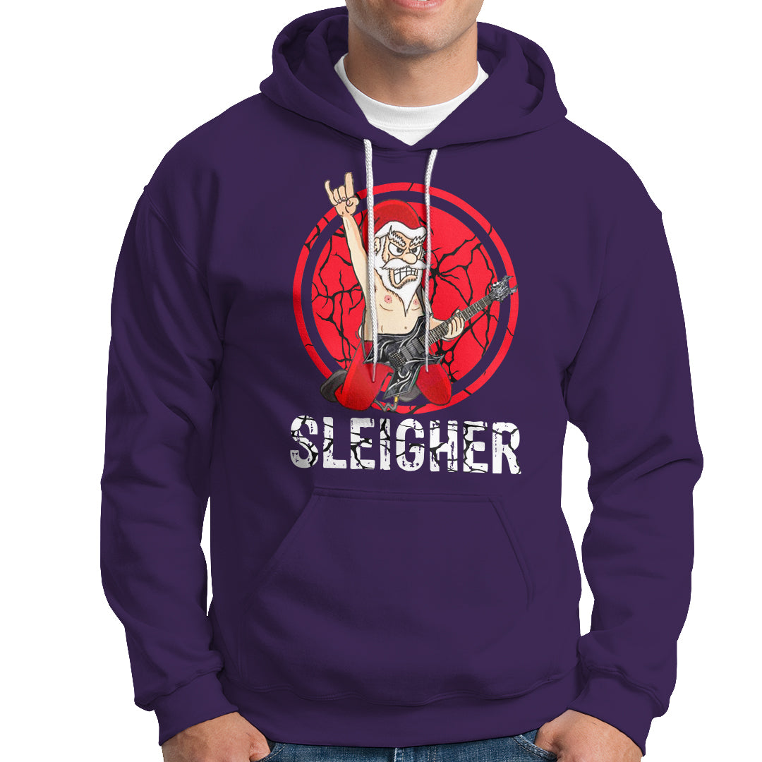 Christmas Hoodie Sleigher Santa Heavy Mental Music - Wonder Print Shop
