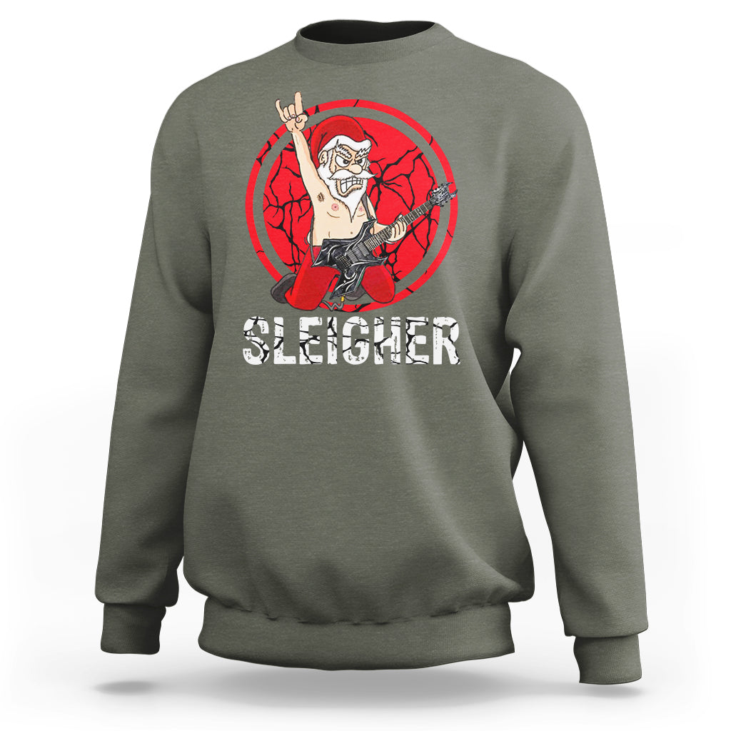 Christmas Sweatshirt Sleigher Santa Heavy Mental Music - Wonder Print Shop
