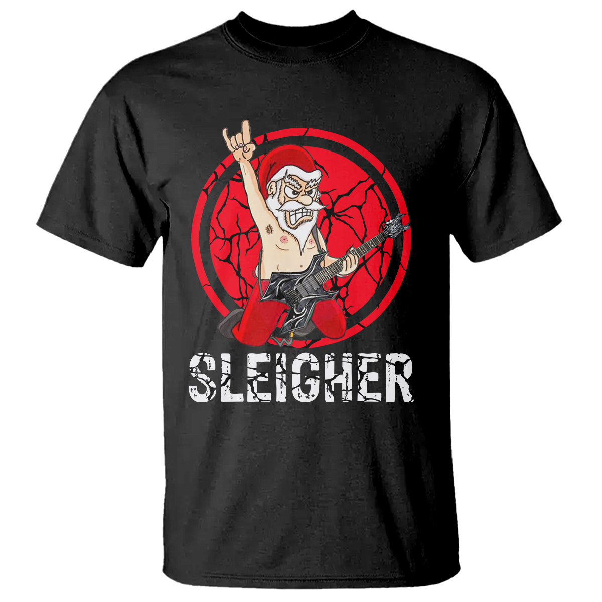 Christmas T Shirt Sleigher Santa Heavy Mental Music - Wonder Print Shop