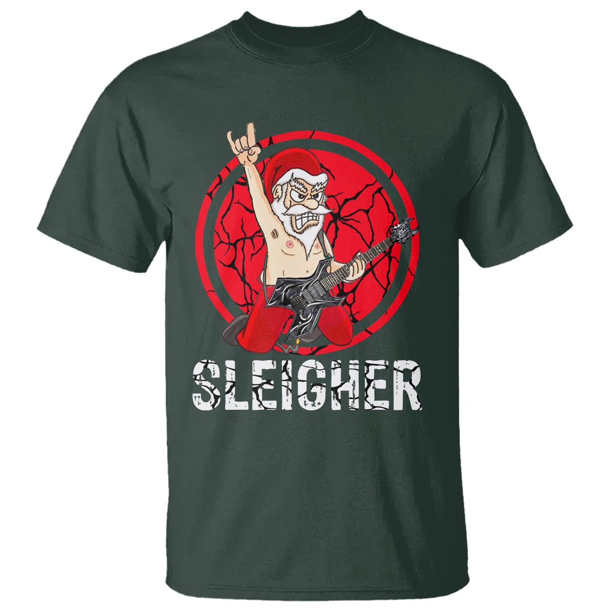 Christmas T Shirt Sleigher Santa Heavy Mental Music - Wonder Print Shop