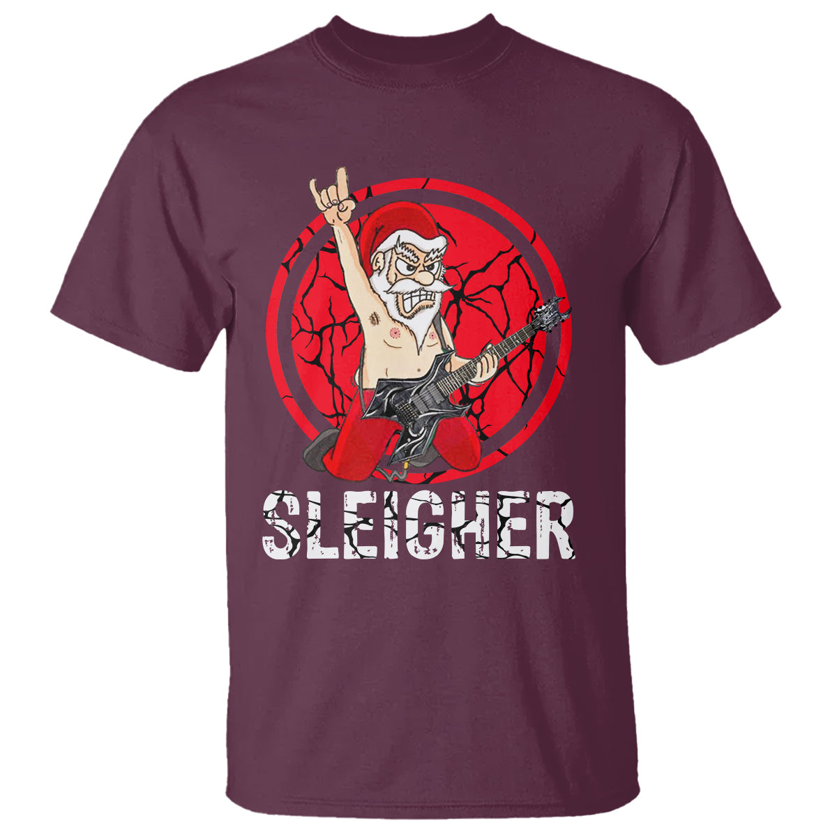 Christmas T Shirt Sleigher Santa Heavy Mental Music - Wonder Print Shop