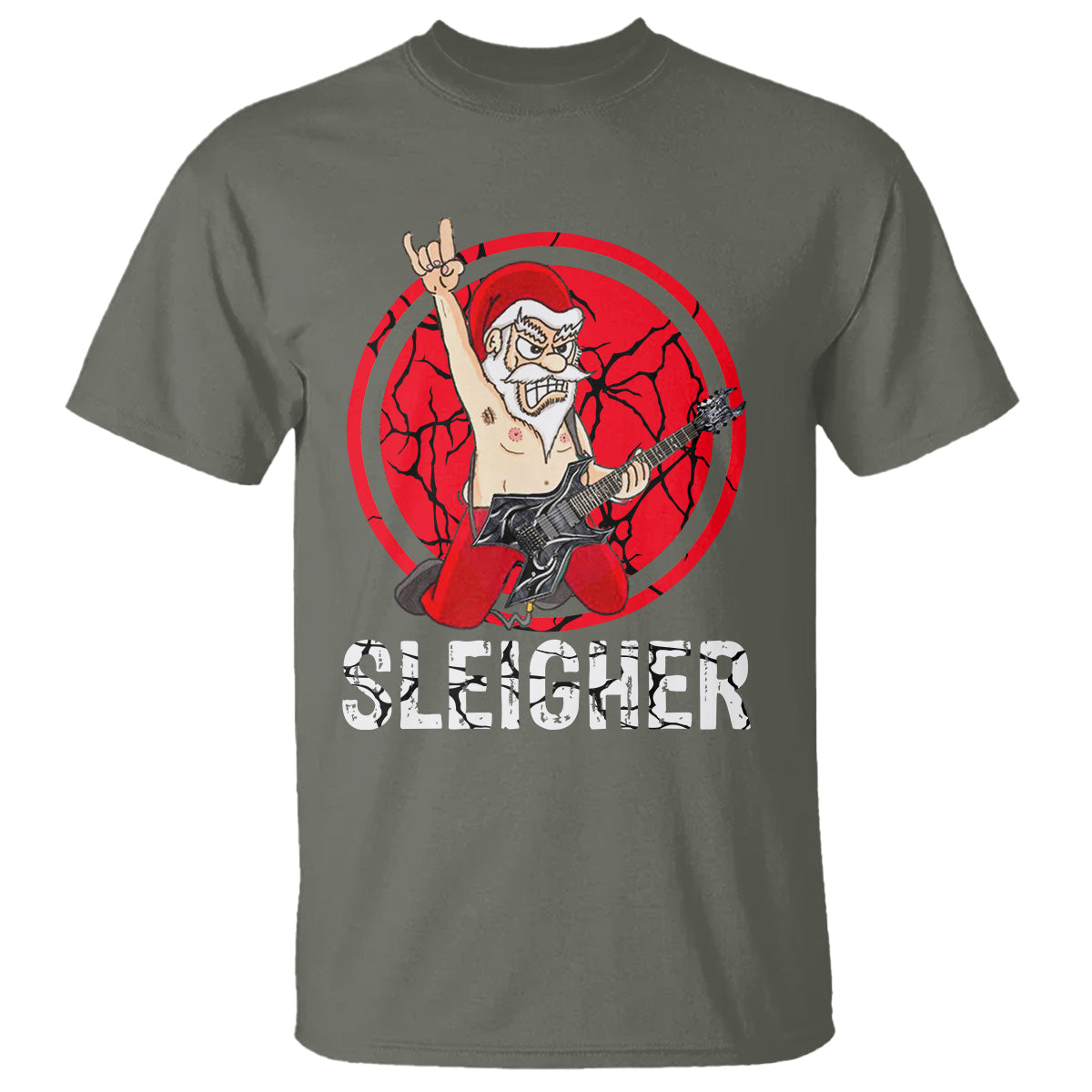 Christmas T Shirt Sleigher Santa Heavy Mental Music - Wonder Print Shop