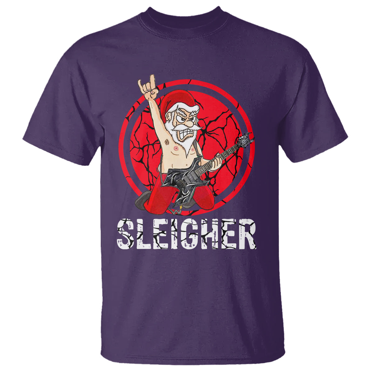 Christmas T Shirt Sleigher Santa Heavy Mental Music - Wonder Print Shop