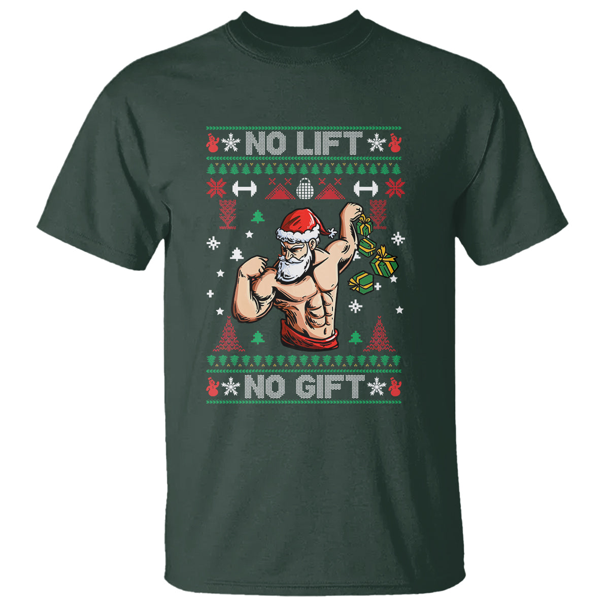 Christmas T Shirt No Lift No Gift Santa Gym Coach - Wonder Print Shop
