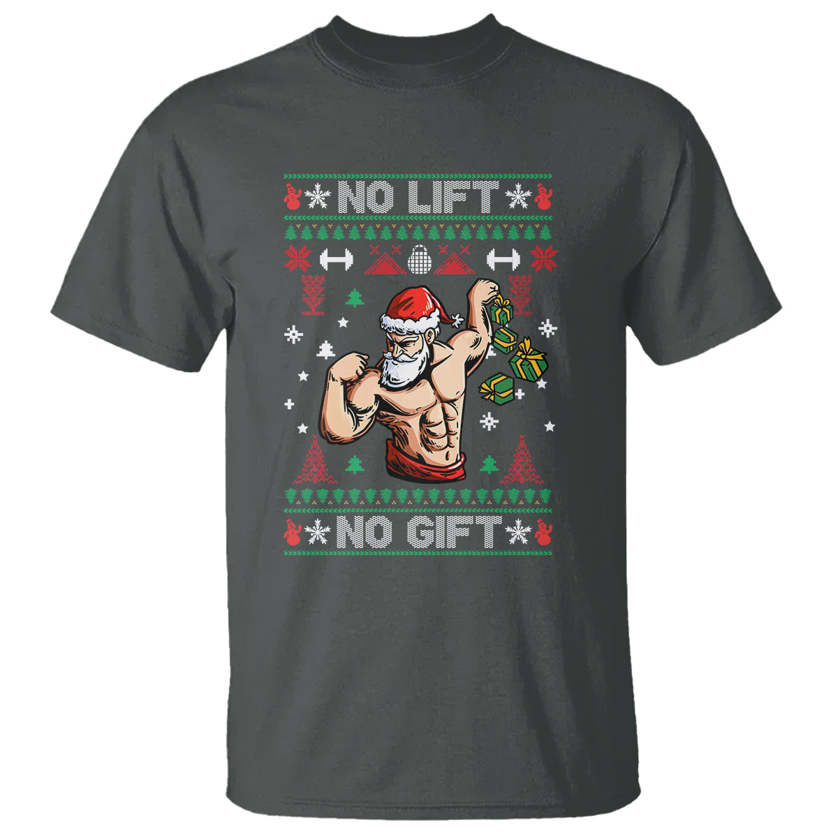Christmas T Shirt No Lift No Gift Santa Gym Coach - Wonder Print Shop