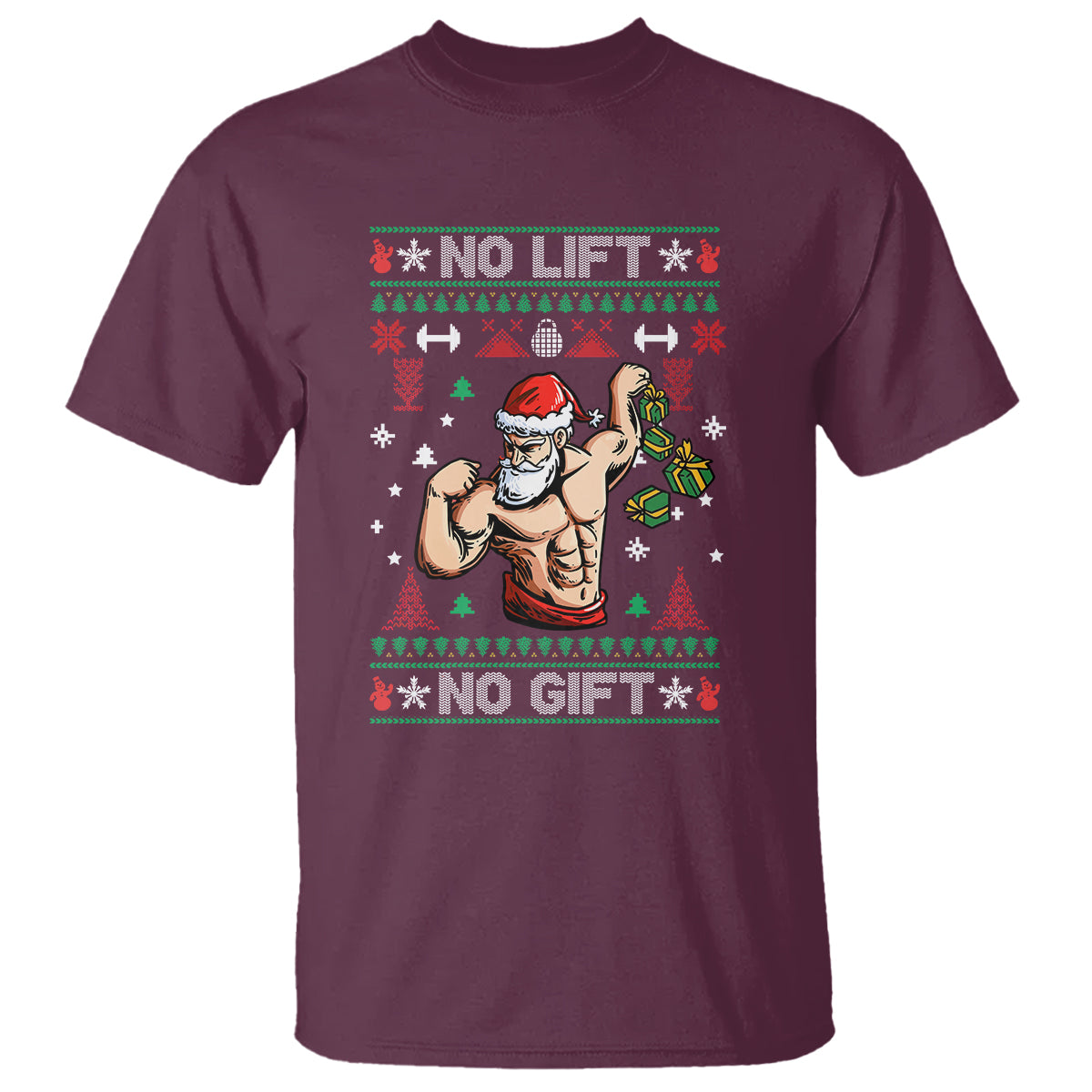 Christmas T Shirt No Lift No Gift Santa Gym Coach - Wonder Print Shop