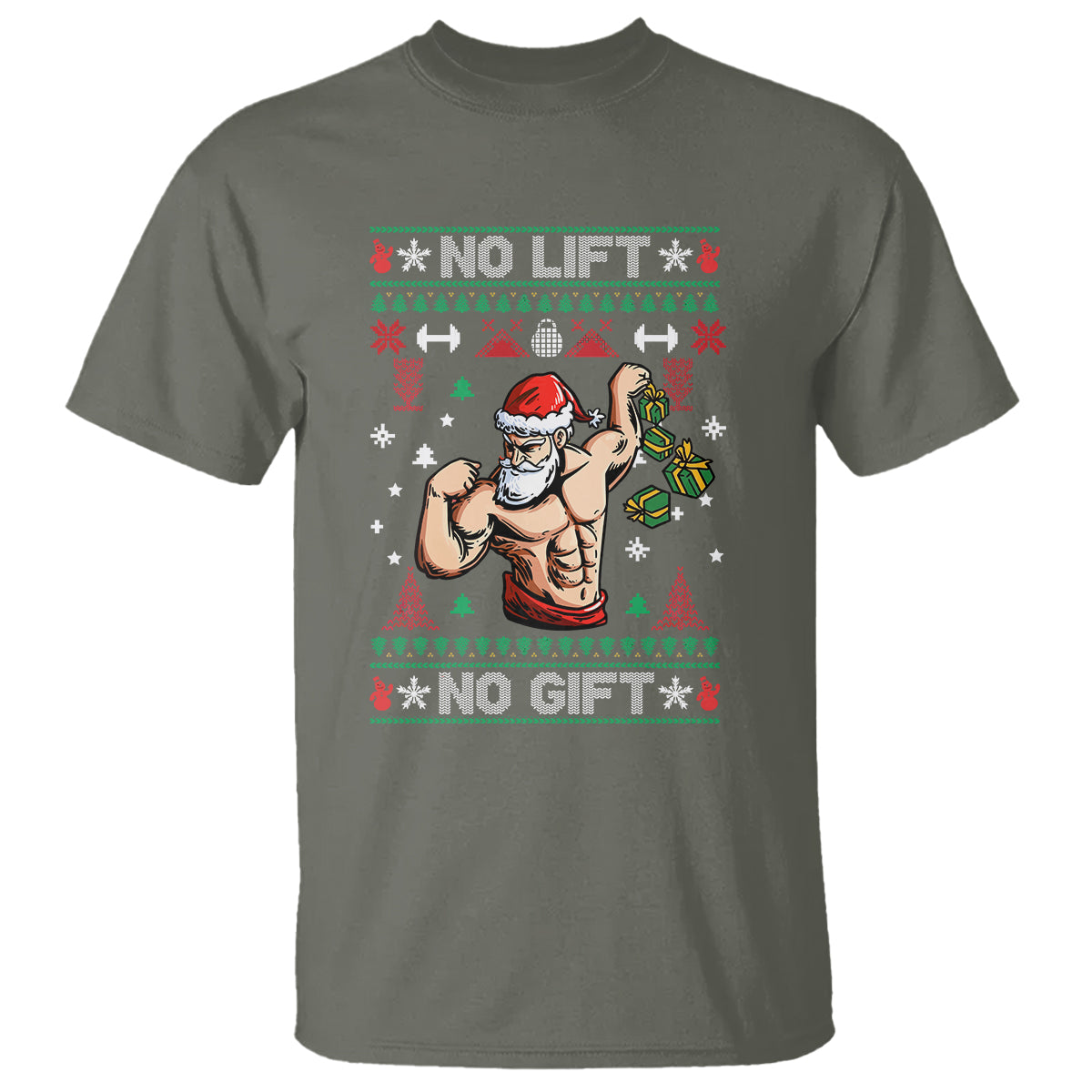 Christmas T Shirt No Lift No Gift Santa Gym Coach - Wonder Print Shop