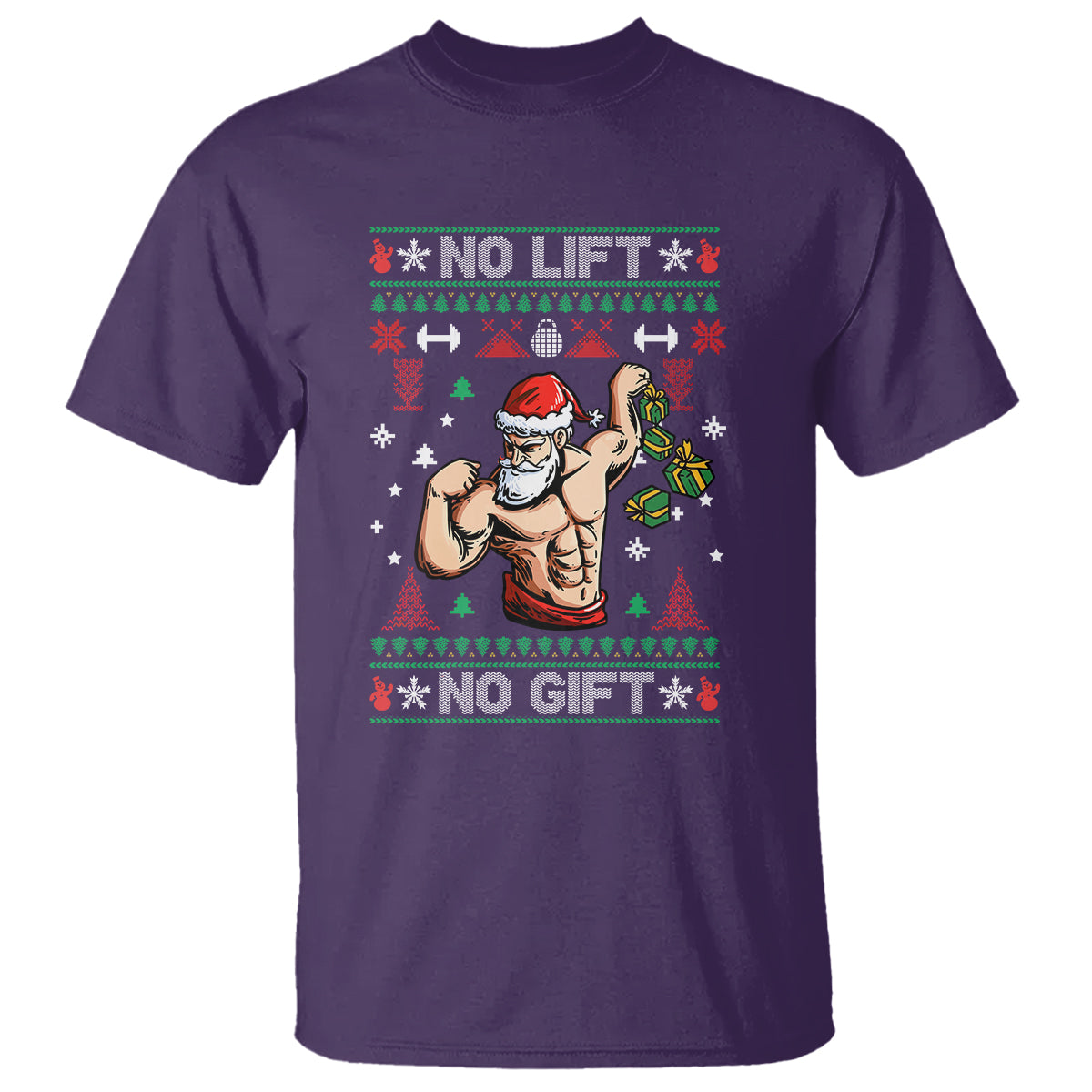 Christmas T Shirt No Lift No Gift Santa Gym Coach - Wonder Print Shop