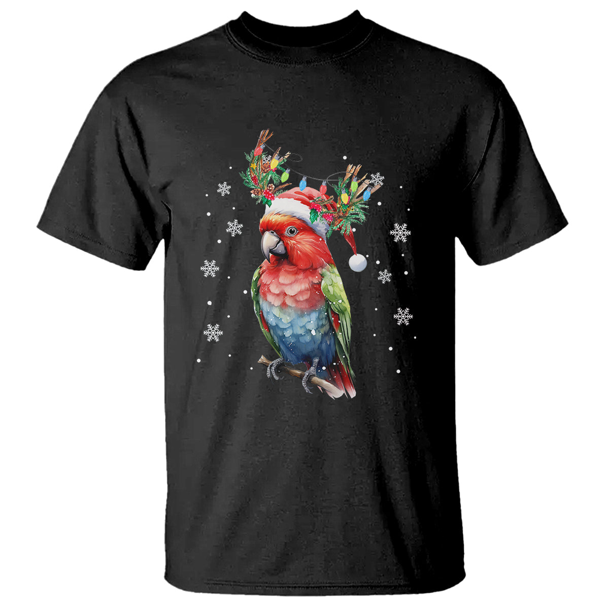 Christmas T Shirt Cute Parot Reindeer Santa Hat - Wonder Print Shop