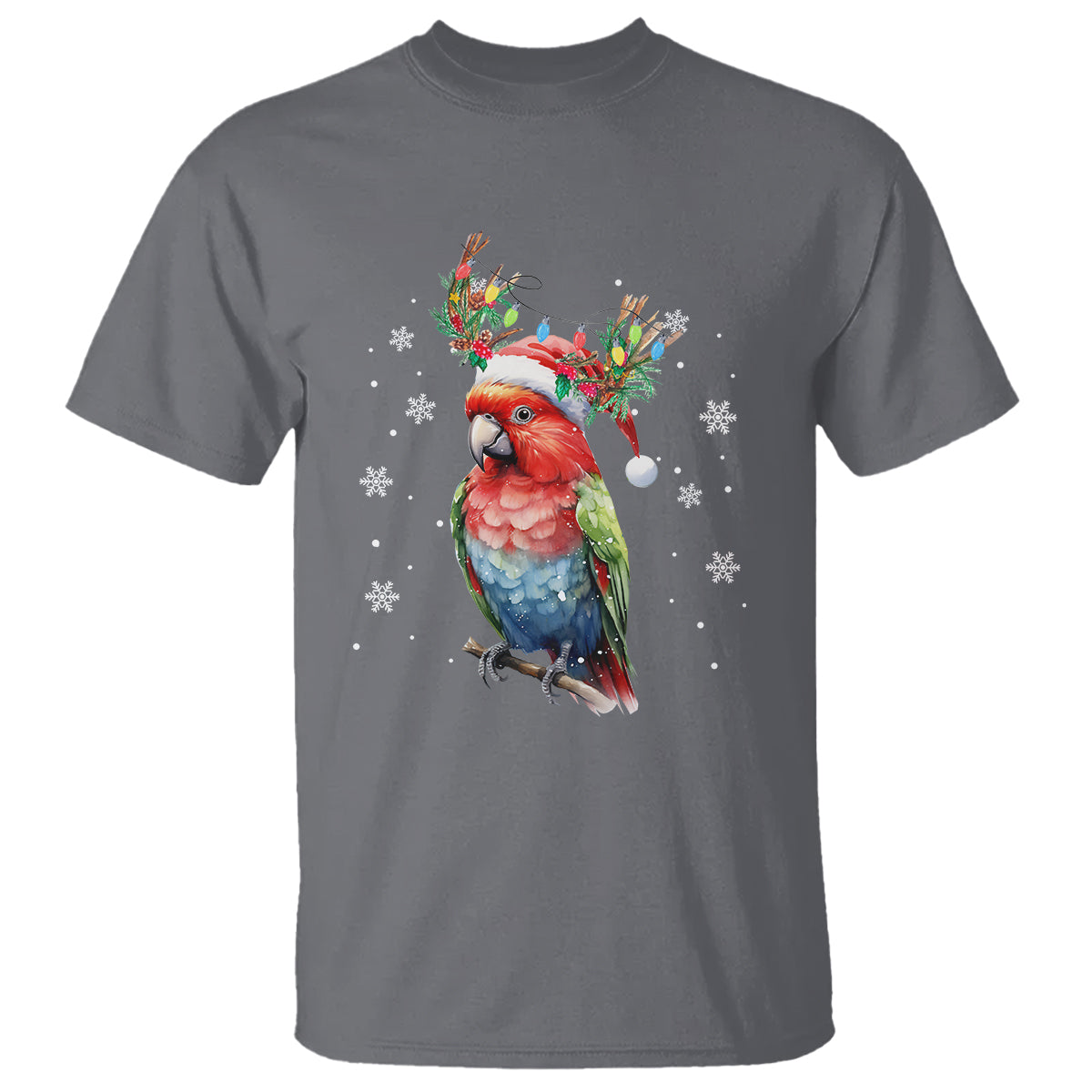 Christmas T Shirt Cute Parot Reindeer Santa Hat - Wonder Print Shop