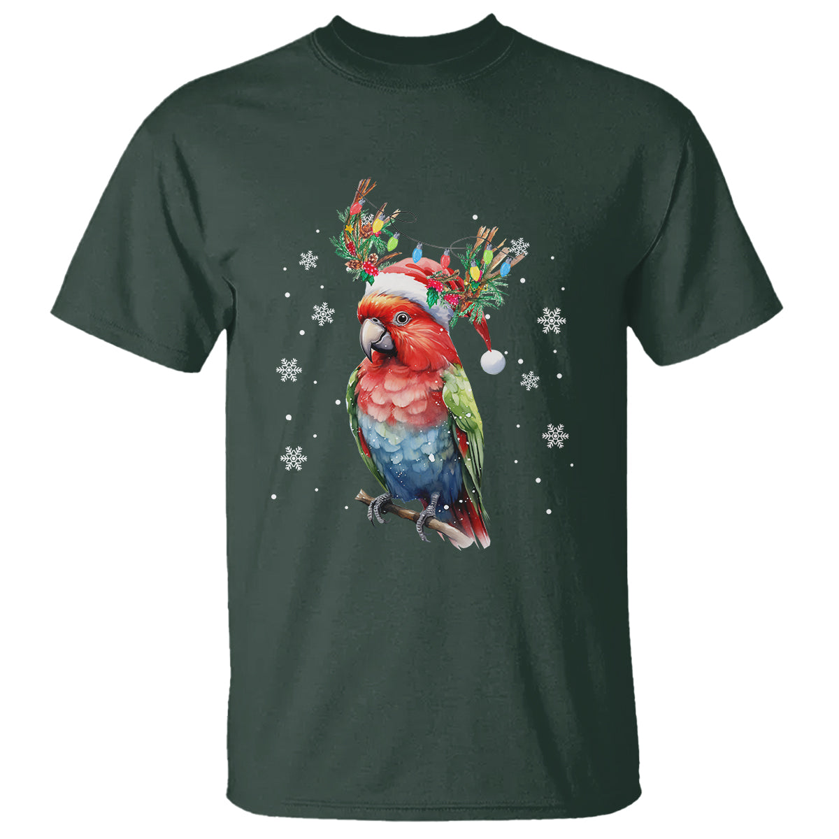 Christmas T Shirt Cute Parot Reindeer Santa Hat - Wonder Print Shop