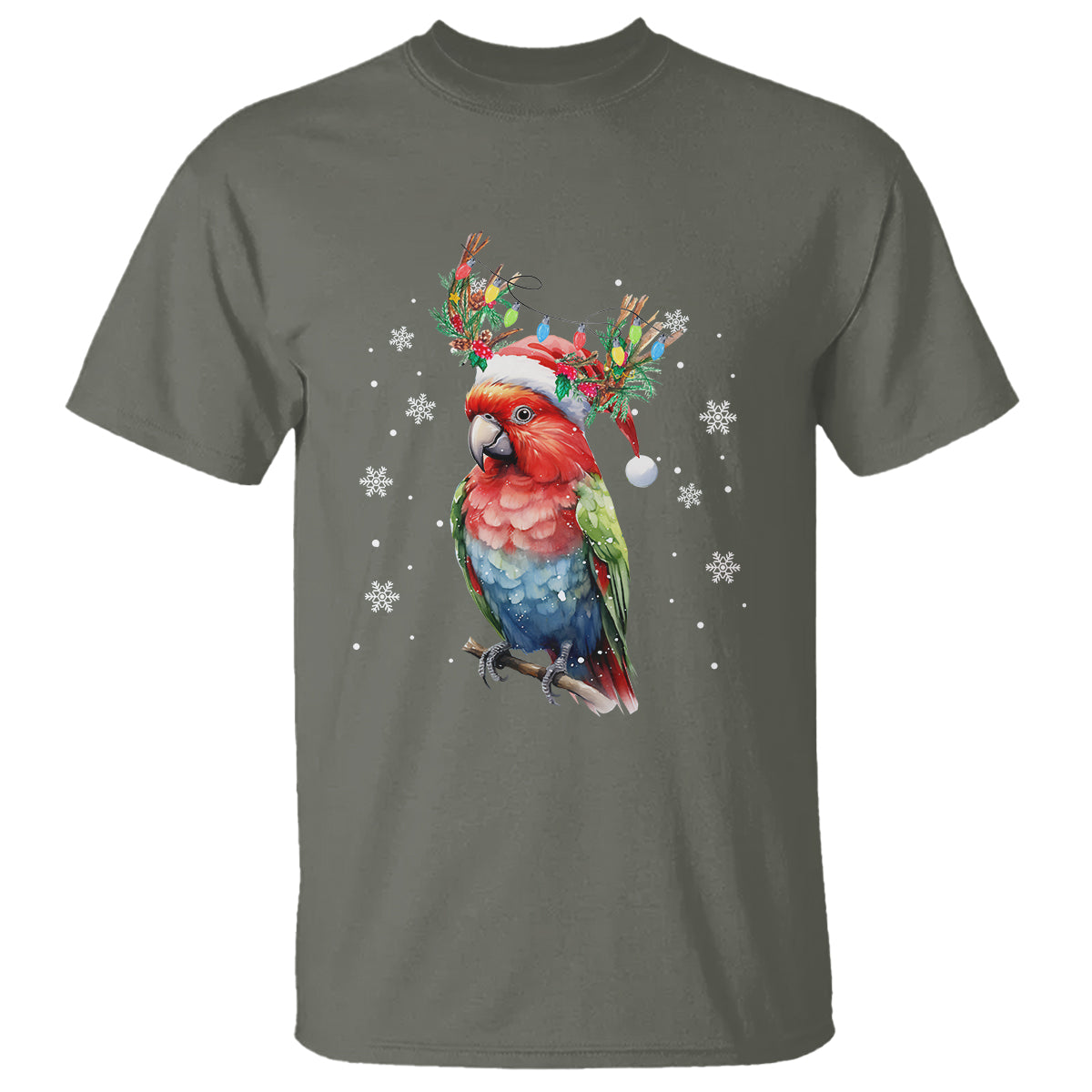 Christmas T Shirt Cute Parot Reindeer Santa Hat - Wonder Print Shop